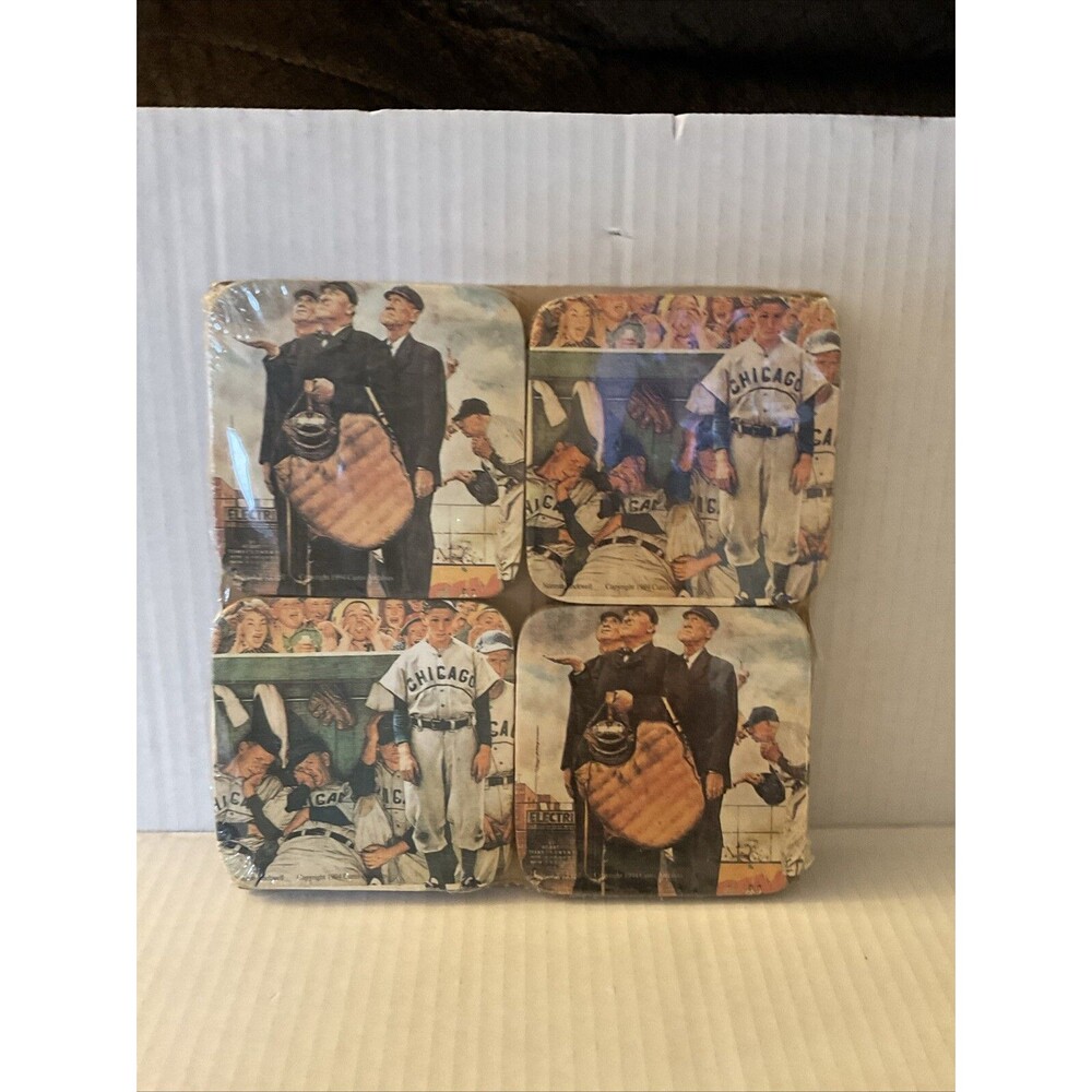 Set of 8 Chicago White Sox 1994 Norman Rockwell Beverage Drink Bar Coasters, NEW